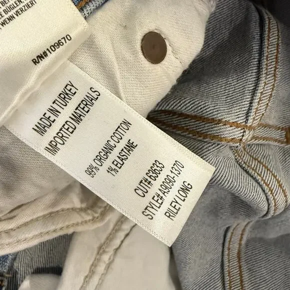 Agolde Womens Straight Jeans Riley Long 28 Cove Wash Blue Organic Cotton Hi Rise - Picture 10 of 10